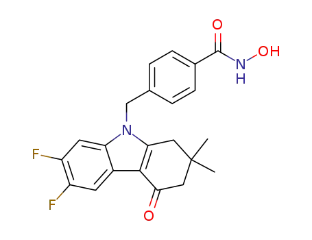Molecular Structure of 1432508-19-4 (4-((6,7-difluoro-2,2-dimethyl-4-oxo-1,2,3,4-tetrahydrocarbazol-9-yl)methyl)-N-hydroxybenzamide)