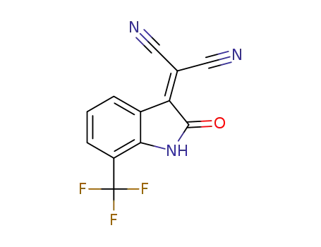 Molecular Structure of 1332338-74-5 (2-(2-oxo-7-(trifluoromethyl)indolin-3-ylidene)malononitrile)