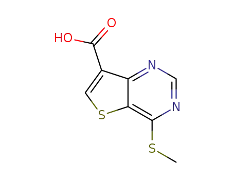 Molecular Structure of 1318128-87-8 (4-(methylthio)thieno[3,2-d]pyrimidine-7-carboxylic acid)