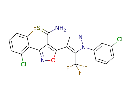 Molecular Structure of 1391944-18-5 (3-(2-chloro-6-fluorophenyl)-5-(1-(3-chlorophenyl)-5-(trifluoromethyl)-1H-pyrazol-4-yl)isoxazole-4-carbothioamide)