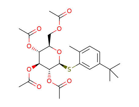 Molecular Structure of 1334540-33-8 ((2-methyl-5-tert-butylphenyl) 2,3,4,6-tetra-O-acetyl-1-S-β-D-thioglucopyranoside)