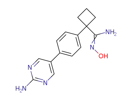 Molecular Structure of 1361189-49-2 (1-[4-(2-aminopyrimidin-5-yl)phenyl]-N-hydroxycyclobutanecarboxamidine)