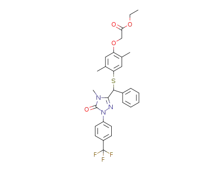 ethyl 2-(2,5-dimethyl-4-(1-(3-(4-methyl-5-oxo-1-(4-trifluoromethyl-phenyl)-4,5-dihydrogen-1H-1,2,4-triazolyl))-benzylthio)-phenoxy)-acetate
