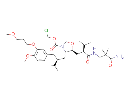 chloromethyl (4S,5S)-5-((2S)-2-{[(3-amino-2,2-dimethyl-3-oxopropyl)amino]carbonyl}-3-methylbutyl)-4-{(2S)-2-[4-methoxy-3-(3-methoxypropoxy)benzyl]-3-methylbutyl}-1,3-oxazolidine-3-carboxylate
