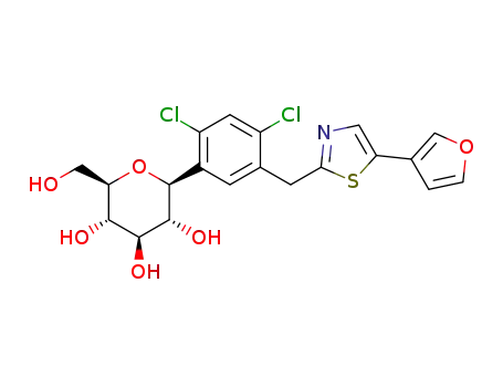 Molecular Structure of 1313513-25-5 ((2S,3R,4R,5S,6R)-2-(2,4-dichloro-5-((5-(furan-3-yl)thiazol-2-yl)methyl)phenyl)-6-(hydroxymethyl)tetrahydro-2H-pyran-3,4,5-triol)