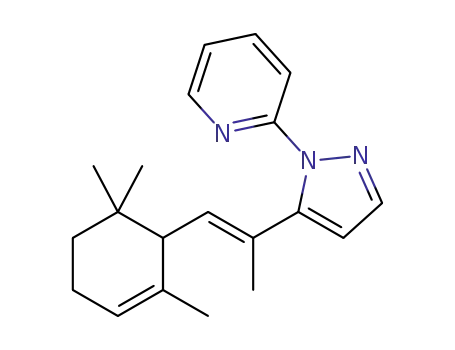 Molecular Structure of 1345865-18-0 ((E)-2-(5-(1-(2,6,6-trimethylcyclohex-2-enyl)prop-1-en-2-yl)-1H-pyrazol-1-yl)pyridine)