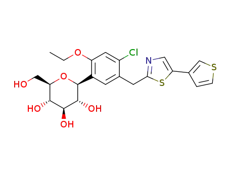 Molecular Structure of 1313513-09-5 ((2S,3R,4R,5S,6R)-2-(4-chloro-2-ethoxy-5-((5-(thiophen-3-yl)thiazol-2-yl)methyl)phenyl)-6-(hydroxymethyl)-tetrahydro-2H-pyran-3,4,5-triol)