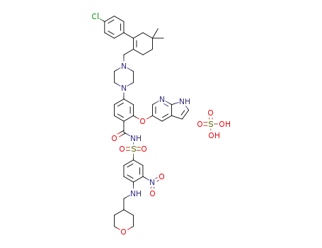 Molecular Structure of 1379647-80-9 (4-(4-{[2-(4-chlorophenyl)-4,4-dimethylcyclohex-1-en-1-yl]methyl}piperazin-1-yl)-N-({3-nitro-4-[(tetrahydro-2H-pyran-4-ylmethyl)amino]phenyl}sulfonyl)-2-(1H-pyrrolo[2,3-b]pyridin-5-yloxy)benzamide sulfate)