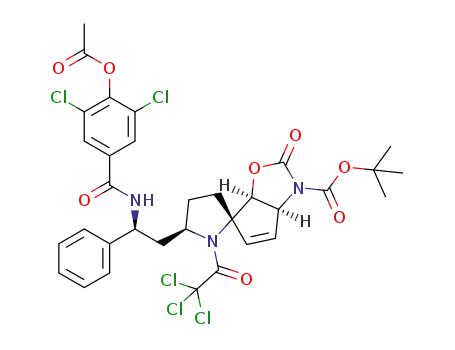 (2'S,3aS,5'R,6aS)-tert-butyl 5'-((S)-2-(4-acetoxy-3,5-dichlorobenzamido)-2-phenylethyl)-2-oxo-1'-(2,2,2-trichloroacetyl)-3a,6a-dihydrospiro[cyclopenta[d]oxazole-6,2'-pyrrolidine]-3(2H)-carboxylate