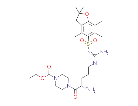 4-[(S)-2-amino-5-((amino-[(E)-2,2,4,6,7-pentamethyl-2,3-dihydro-benzofuran-5 sulfonylimino]-methyl)-amino)-pentanoyl]-piperazine-1-carboxylic acid ethyl ester