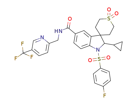 2-cyclopropyl-1-[(4-fluorophenyl)sulfonyl]-N-{[(5-trifluoromethyl)pyridin-2-yl]methyl}-1,2,2',3',5',6'-hexahydrospiro[indole-3,4'-thiopyran]-5-carboxamide 1',1'-dioxide