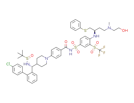 4-(4-((R)-(4'-chlorobiphenyl-2-yl)((S)-1,1-dimethylethylsulfinamido)methyl)piperidin-1-yl)-N-(4-((R)-4-((2-hydroxyethyl)(methyl)amino)-1-(phenylthio)butan-2-ylamino)-3-(trifluoromethylsulfonyl)phenylsulfonyl)benzamide