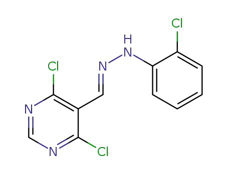 Molecular Structure of 1429924-47-9 (4,6-dichloro-5-{(E)-[(2-chlorophenyl)hydrazono]methyl}pyrimidine)