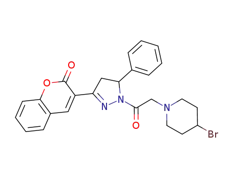 Molecular Structure of 1376358-84-7 (3-(1-(2-(4-bromopiperidin-1-yl)acetyl)-5-phenyl-4,5-dihydro-1H-pyrazol-3-yl)-2H-chromen-2-one)