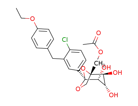 Molecular Structure of 1298086-20-0 (((1R,2S,3S,4R,5S)-5-(4-chloro-3-(4-ethoxybenzyl)-phenyl)-2,3,4-trihydroxy-6,8-dioxabicyclo[3.2.1]octan-1-yl)methyl acetate)