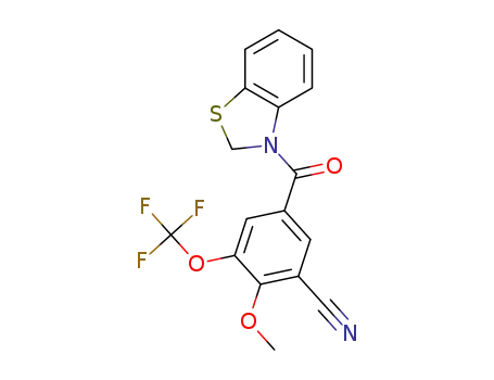 Molecular Structure of 1285576-13-7 (3-(3-cyano-4-methoxy-5-trifluoromethoxybenzoyl)-2,3-dihydro-1,3-benzothiazole)