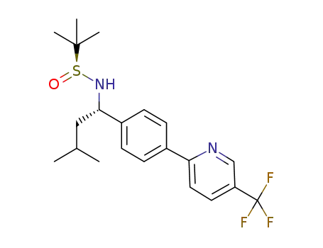 Molecular Structure of 1383801-08-8 ((S,S)-2-methyl-N-(3-methyl-1-{4-[5-(trifluoromethyl)pyridin-2-yl]phenyl}butyl)propane-2-sulfinamide)