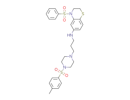 Molecular Structure of 1438407-80-7 (4-(phenylsulfonyl)-N-(3-(4-tosylpiperazin-1-yl)propyl)-3,4-dihydro-2H-benzo[b][1,4]thiazin-6-amine)
