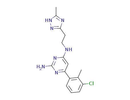 Molecular Structure of 1612183-62-6 (6-(3-chloro-2-methylphenyl)-4-N-[2-(5-methyl-1H-1,2,4-triazol-3-yl)ethyl]pyrimidine-2,4-diamine)