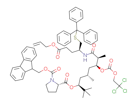 pyrrolidine-1,2-dicarboxylic acid (2S)-2-{(1S,3S,5S,6S)-6-[(1S)-3-allyloxycarbonyl-1-[(triphenylmethylthio)methyl]propylcarbamoyl]-1-tert-butyl-5-(2,2,2-trichloroethoxycarbonyloxy)-3-methylhept-1-yl}ester 1-(9H-fluoren-9-ylmethyl)ester