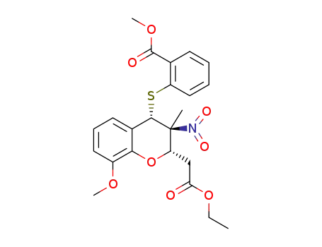 Molecular Structure of 1426657-43-3 (methyl 2-(((2S,3S,4S)-2-((ethoxycarbonyl)methyl)-8-methoxy-3-methyl-3-nitro-chroman-4-yl)sulfanyl)benzoate)