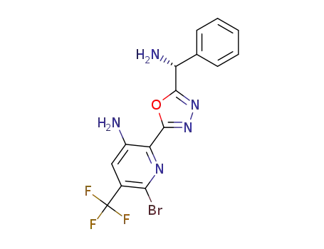 Molecular Structure of 1427262-80-3 ((R)-2-(5-(amino(phenyl)methyl)-1,3,4-oxadiazol-2-yl)-6-bromo-5-(trifluoromethyl)pyridin-3-amine)