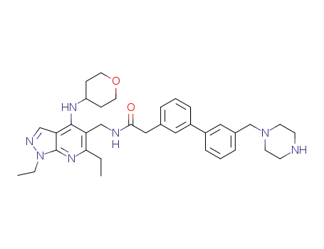 N-{[1,6-diethyl-4-(tetrahydro-1H-pyran-4-ylamino)-1H-pyrazolo[3,4-b]pyridin-5-yl]methyl}-2-(3'-(1-piperazinylmethyl)-3-biphenylyl)acetamide