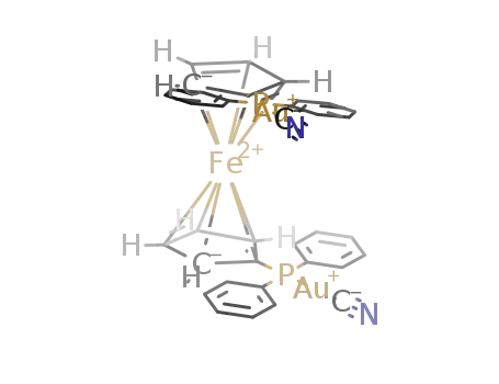 Molecular Structure of 150675-87-9 ([Au<sub>2</sub>(μ<sub>1</sub>-CN)<sub>2</sub>(k<sup>1</sup>-P,P-1,1'-bis(diphenylphosphino)ferrocene)])