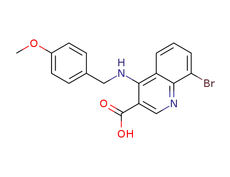 Molecular Structure of 1449737-48-7 (8-bromo-4-((4-methoxybenzyl)amino)quinoline-3-carboxylic acid)