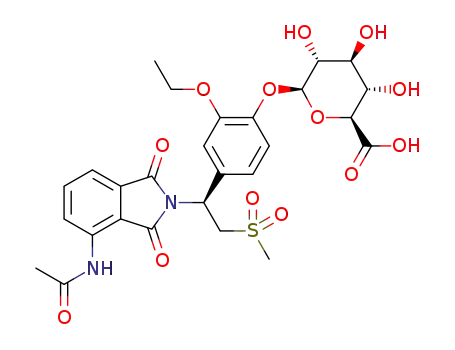 Molecular Structure of 1384814-89-4 ((S)-N-{2-[1-(3-ethoxy-4-glucopyranuroxy-phenyl)-2-methanesulfonyl-ethyl]-1,3-dioxo-2,3-dihydro-1H-isoindol-4-yl}-acetamide)