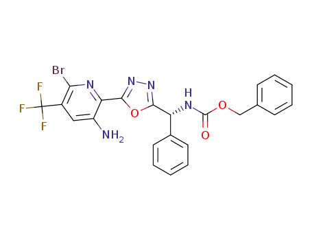 Molecular Structure of 1427262-83-6 ((R)-benzyl (5-(3-amino-6-bromo-5-(trifluoromethyl)pyridin-2-yl)-1,3,4-oxadiazol-2-yl)(phenyl)methylcarbamate)