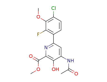 Molecular Structure of 1417332-44-5 (methyl 4-acetamido-6-(4-chloro-2-fluoro-3-methoxyphenyl)-3-hydroxypicolinate)