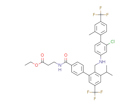 Molecular Structure of 1414931-81-9 (ethyl 3-(2'-(((2-chloro-2'-methyl-4'-(trifluoromethyl)-[1,1'-biphenyl]-4-yl)amino)methyl)-3'-isopropyl-5'-(trifluoromethyl)-[1,1'-biphenyl]-4-ylcarboxamido)propanoate)