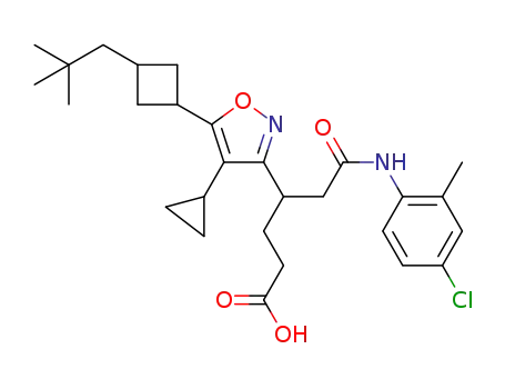 Molecular Structure of 1404378-09-1 (5-(4-chloro-2-methylphenylcarbamoyl)-4-{4-cyclopropyl-5-[3-(2,2-dimethylpropyl)cyclobutyl]isoxazol-3-yl}valeric acid)