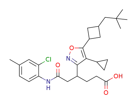 Molecular Structure of 1404378-39-7 (5-(2-chloro-4-methylphenylcarbamoyl)-4-{4-cyclopropyl-5-[3-(2,2-dimethylpropyl)cyclobutyl]isoxazol-3-yl}valeric acid)