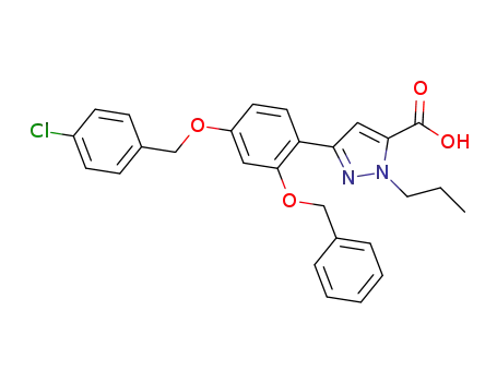Molecular Structure of 821780-23-8 (1H-Pyrazole-5-carboxylic acid,
3-[4-[(4-chlorophenyl)methoxy]-2-(phenylmethoxy)phenyl]-1-propyl-)