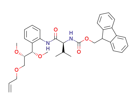 Molecular Structure of 1421051-33-3 ((9H-fluoren-9-yl)methyl (S)-1-(2-((1S,2S)-3-(allyloxy)-1,2-dimethoxypropyl)phenylamino)-3-methyl-1-oxobutan-2-ylcarbamate)