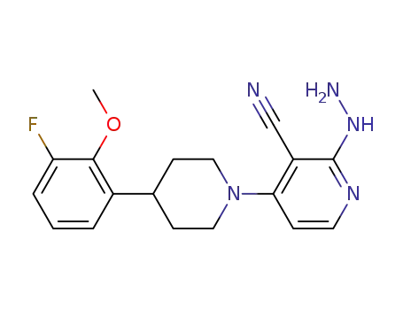Molecular Structure of 1403598-32-2 (4-[4-(3-fluoro-2-methoxyphenyl)piperidin-1-yl]-2-hydrazinopyridine-3-carbonitrile)