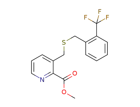 Molecular Structure of 1383926-69-9 (3-(2-trifluoromethyl-benzylsulfanylmethyl)-pyridine-2-carboxylic acid methyl ester)