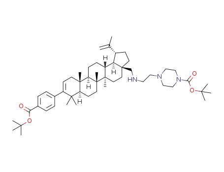 tert-butyl 4-(2-(((1R,3aS,5aR,5bR,7aR,11aS,11bR,13aR,13bR)-9-(4-(tert-butoxycarbonyl)phenyl)-5a,5b,8,8,11a-pentamethyl-1-(prop-1-en-2-yl)-2,3,3a,4,5,5a,5b,6,7,7a,8,11,11a,11b,12,13,13a,13b-octadecahydro-1H-cyclopenta[a]chrysen-3a-yl)methylamino)ethyl)piperazine-1-carboxylate