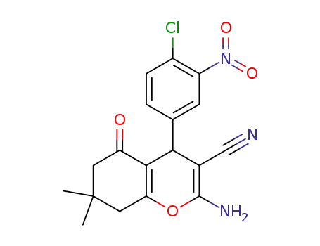 Molecular Structure of 303012-46-6 (2-amino-4-(4-chloro-3-nitrophenyl)-7,7-dimethyl-5-oxo-5,6,7,8-tetrahydro-4H-chromene-3-carbonitrile)
