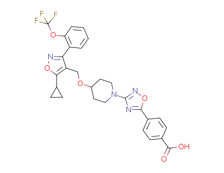 Molecular Structure of 1383743-67-6 (4-(3-(4-((5-cyclopropyl-3-(2-(trifluoromethoxy)phenyl)isoxazol-4-yl)methoxy)piperidin-1-yl)-1,2,4-oxadiazol-5-yl)benzoic acid)
