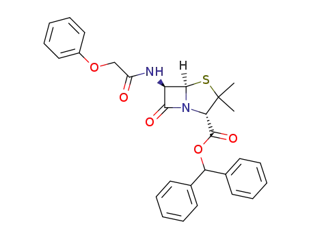 Molecular Structure of 52141-84-1 ((2S,5R,6R)-benzhydryl 6-(2-phenoxyacetamido)-3,3-dimethyl-7-oxo-4-thia-1-aza-bicyclo[3.2.0]heptane-2-carboxylate)