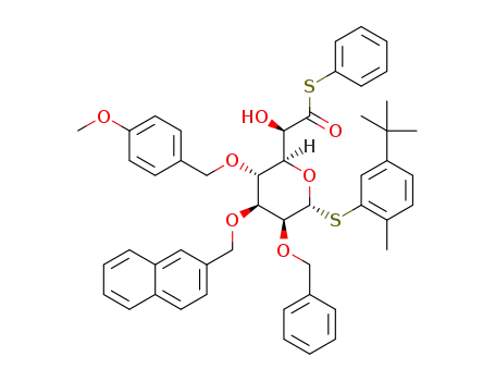 S-phenyl [(2-methyl-5-tert-butylphenyl) 2-O-benzyl-4-O-(p-methoxybenzyl)-3-O-(2-naphthalenylmethyl)-L-glycero-1-thia-α-D-mannoheptopyranosylurinate]