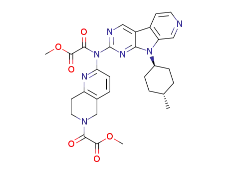 Molecular Structure of 1401034-48-7 (methyl 2-{[6-(2-methoxy-2-oxoacetyl)-5,6,7,8-tetrahydro-1,6-naphthyridin-2-yl]{9-[(1r,4r)-4-methylcyclohexyl]-9H-pyrido[4',3':4,5]pyrrolo[2,3-d]pyrimidin-2-yl}amino}-2-oxoacetate)