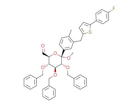 Molecular Structure of 1358581-44-8 ((2S,3S,4S,5R,6S)-3,4,5-tribenzyloxy-6-[3-[[5-(4-fluorophenyl)-2-thienyl]methyl]-4-methyl-phenyl]-6-methoxy-tetrahydropyran-2-carbaldehyde)
