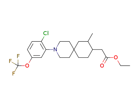 Molecular Structure of 1599479-13-6 (ethyl 2-(3-(2-chloro-5-(trifluoromethoxy)phenyl)-8-methyl-3-azaspiro[5.5]undecan-9-yl)acetate)