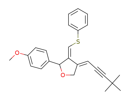Molecular Structure of 1380676-41-4 ((3E,4Z)-1-methoxy-4-[4-(4,4-dimethyl-2-pentynlidene)-3-(phenylsulfanylmethylene)tetrahydrofuran-2-yl]benzene)