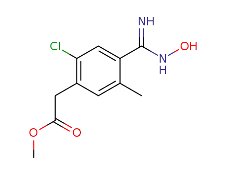 Molecular Structure of 1432909-86-8 (methyl 2-(2-chloro-4-(N-hydroxycarbamimidoyl)-5-methylphenyl)acetate)