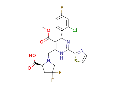 (R)-6-((S)-2-carboxy-4,4-difluoro-pyrrolidin-1-ylmethyl)-4-(2-chloro-4-fluoro-phenyl)-2-thiazol-2-yl-1,4-dihydro-pyrimidine-5-carboxylic acid methyl ester